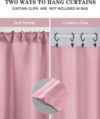 Easy Home Short Blackout Window Curtain 24 inches Long,Rod Pocket Thermal Privacy Curtain Tiers for Kitchen Farmhouse Closet, Living Room, Bathroom Shades (Pink, 27" W X 24" L (Pack of 2)) in Saudi Arabia