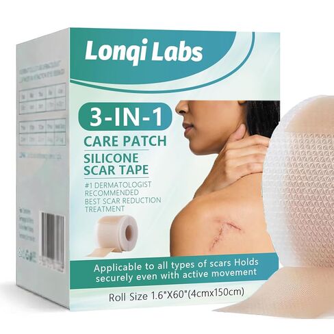 Lonqi 3-1 Care Patch,Lonqi Labs Patch,Silicone Scar Tape for All Skin Types,Wrinkles,Reusable（C-Section, Burn, Surgical Scars） (1PCS) in Kuwait