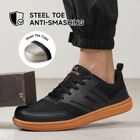 Men's Steel Toe Shoes Wide Toe Box Barefoot Style Non Slip Puncture Proof Safety Footwear for Warehouse Construction Industrial Work Lightweight Breathable Comfortable in Kuwait