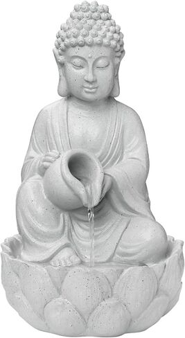 G-LEAF Buddha Water Fountain with LED Light, 28.8 inch Outdoor Indoor Zen Meditation Fountain with Lotus Bowl, Lighted Tabletop Floor Water Feature for Home, Garden, Patio Decor in Kuwait