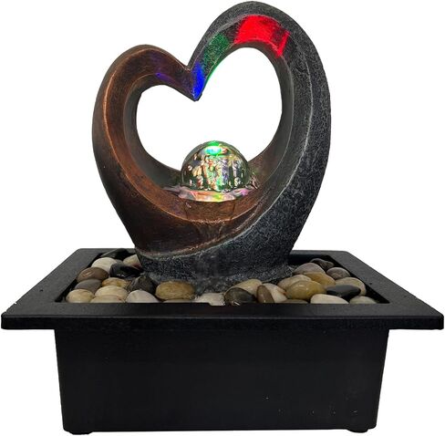 Indoor Water Fountain, Heart-Shaped Zen Tabletop Fountain with LED Lights & Soothing Sound, Desk Waterfall Decor for Home Office Bedroom in Saudi Arabia