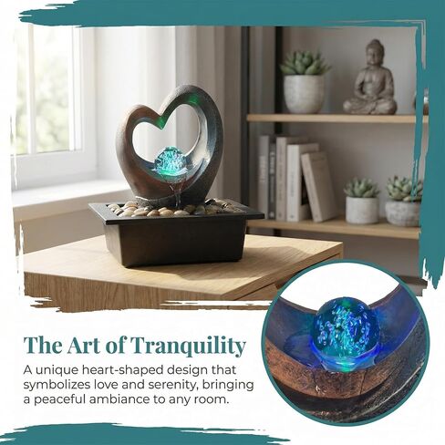 Indoor Water Fountain, Heart-Shaped Zen Tabletop Fountain with LED Lights & Soothing Sound, Desk Waterfall Decor for Home Office Bedroom in Saudi Arabia