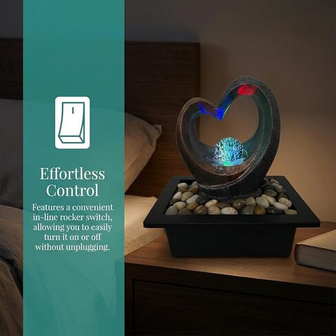 Indoor Water Fountain, Heart-Shaped Zen Tabletop Fountain with LED Lights & Soothing Sound, Desk Waterfall Decor for Home Office Bedroom in Saudi Arabia