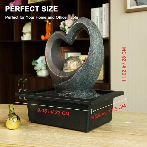 Indoor Water Fountain, Heart-Shaped Zen Tabletop Fountain with LED Lights & Soothing Sound, Desk Waterfall Decor for Home Office Bedroom in Saudi Arabia