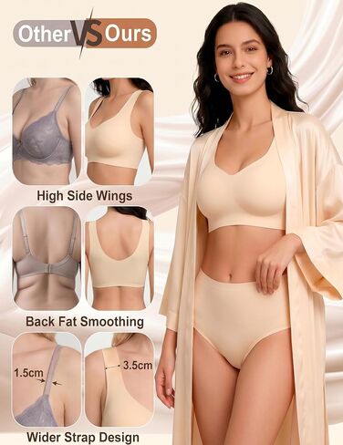 Women's Seamless Wireless Bra No Underwire Pullover Full Coverage T-Shirt Bralette Wide Straps Comfy Sleep Bra in Saudi Arabia