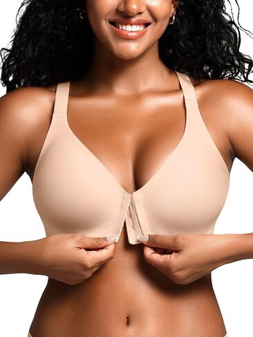 حمالة صدر بإغلاق أمامي للنساء - S-2XL حمالات صدر مبطنة داعمة من الجل جيلي لاسلكية بظهر متسابق، حمالة صدر يومية بدون خياطة بدون سلك داخلي in Kuwait