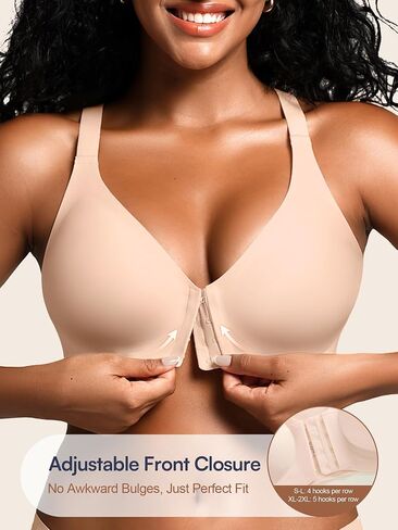 حمالة صدر بإغلاق أمامي للنساء - S-2XL حمالات صدر مبطنة داعمة من الجل جيلي لاسلكية بظهر متسابق، حمالة صدر يومية بدون خياطة بدون سلك داخلي in Kuwait