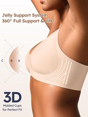 حمالة صدر بإغلاق أمامي للنساء - S-2XL حمالات صدر مبطنة داعمة من الجل جيلي لاسلكية بظهر متسابق، حمالة صدر يومية بدون خياطة بدون سلك داخلي in Kuwait