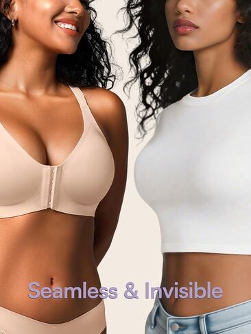 حمالة صدر بإغلاق أمامي للنساء - S-2XL حمالات صدر مبطنة داعمة من الجل جيلي لاسلكية بظهر متسابق، حمالة صدر يومية بدون خياطة بدون سلك داخلي in Kuwait