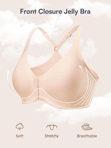حمالة صدر بإغلاق أمامي للنساء - S-2XL حمالات صدر مبطنة داعمة من الجل جيلي لاسلكية بظهر متسابق، حمالة صدر يومية بدون خياطة بدون سلك داخلي in Kuwait