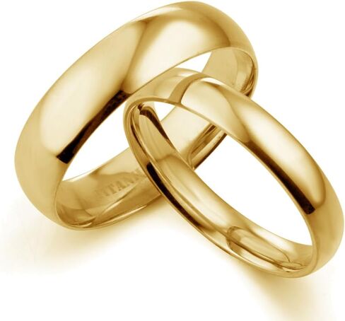 Gemini His and Her 18K Gold Color Anniversary Wedding Titanium Rings Set Dome Court Valentine Day Gift US size 3.5 to 16.5 in Kuwait