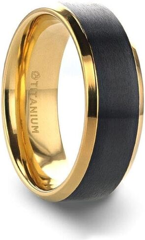 BEAUMONT Gold Plated Titanium Polished Beveled Ring with Brushed Black Center - 8mm in Kuwait
