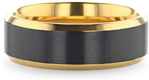BEAUMONT Gold Plated Titanium Polished Beveled Ring with Brushed Black Center - 8mm in Kuwait
