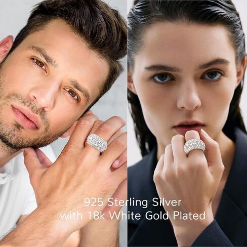 12CT 5 Row Unisex Moissanite Eternity Band Ring | Runs 1/2 Size Small - Size Up Half a Size | D Color VVS1 Iced Out Hip Hop Ring | 18K White Gold Plated S925 Sterling Silver | 14.5mm, Size 7-10 | Anniversary Birthday Jewelry Gift in Saudi Arabia