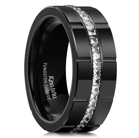 King Will 8mm Tungsten Wedding Ring for Men Women Centre Groove Unisex Wedding Band with White Cubic Zircon in Kuwait