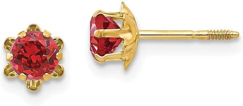 Real 14k Yellow Gold 4mm Synthetic Ruby (Jul) Screw back Studs Post Earrings 4mm in Kuwait