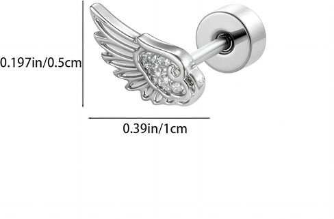 Angel Wing Stud Earrings for Women Flat Back Cartilage Earrings Zircon Crystal Stainless Steel earring Helix Piercing Jewelry in Saudi Arabia