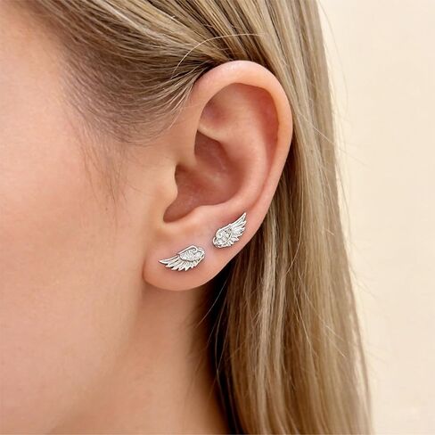 Angel Wing Stud Earrings for Women Flat Back Cartilage Earrings Zircon Crystal Stainless Steel earring Helix Piercing Jewelry in Saudi Arabia