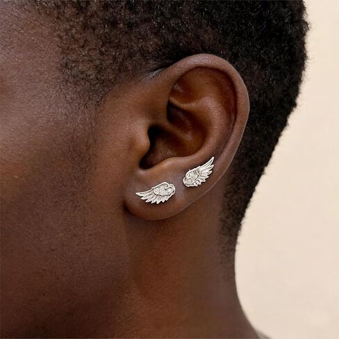 Angel Wing Stud Earrings for Women Flat Back Cartilage Earrings Zircon Crystal Stainless Steel earring Helix Piercing Jewelry in Saudi Arabia