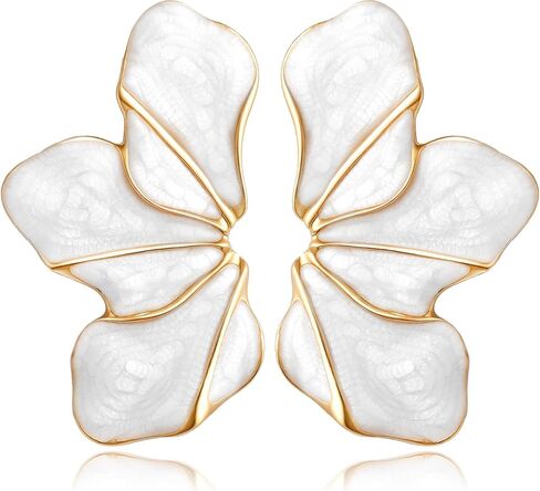 Chunky Gold Earrings for Women Dainty Gold flower Earrings Tropical White Floral Earring Big Summer Beachy Studs Earring Statement Trendy Jewelry Fashion Vacation Accessories for Women in Saudi Arabia