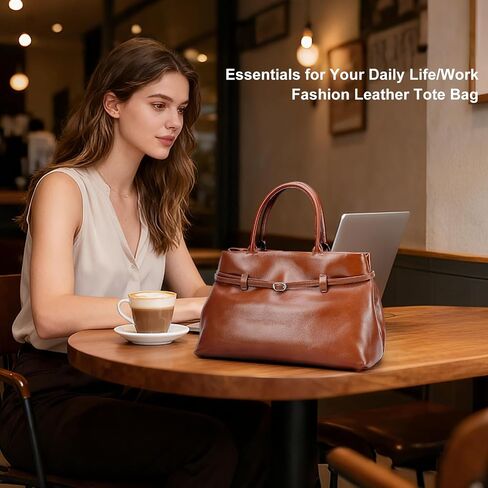 Masa Kawa Genuine Leather Tote Bag for Women with Long Strap, Waterproof Expandable Top-Handle Handbag, Casual Shoulder Crossbody Bag, Caramel Brown in Saudi Arabia