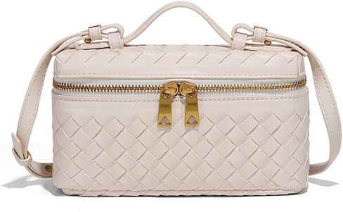 Womens Woven Crossbody Handbag Fashion Leather Top Handle Bag Beige in Saudi Arabia