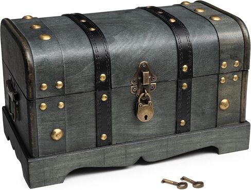 Happenings Wooden Treasure Chest Box with Tray – Lockable Vintage Decorative Chest for Storage, Keepsakes, Jewelry – Pirate Wooden Chest Decor (11.8x7x7) in Saudi Arabia