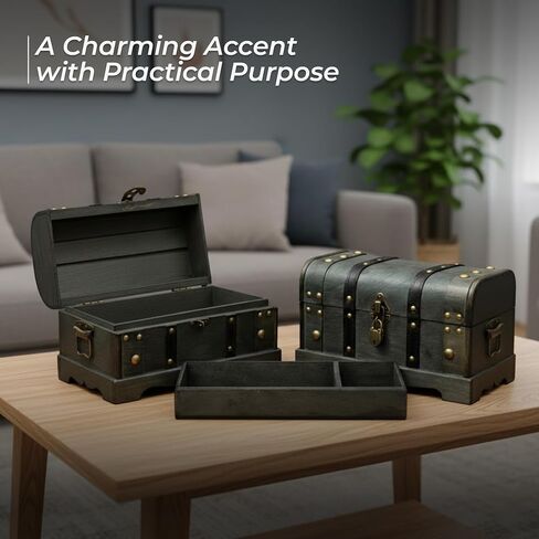 Happenings Wooden Treasure Chest Box with Tray – Lockable Vintage Decorative Chest for Storage, Keepsakes, Jewelry – Pirate Wooden Chest Decor (11.8x7x7) in Saudi Arabia