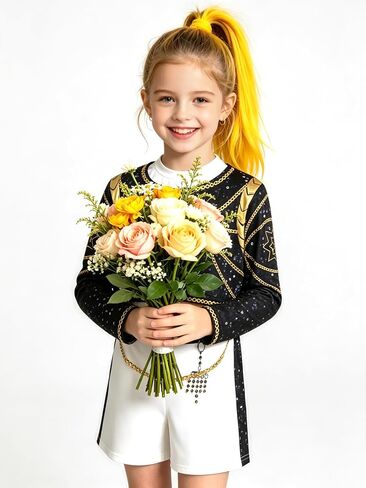 Girls Stage Costume Jacket Tank Top Shorts Set Printed Halloween Outfit for Kids Role Play Party Dress Up in Kuwait