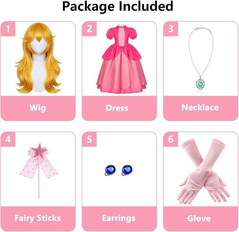 Pink Princess Costume for Girls Kids Deluxe Fairytale Royal Dress with Wig Gloves Jewelry Wand Halloween Party Set in Saudi Arabia