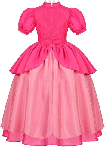 Pink Princess Costume for Girls Kids Deluxe Fairytale Royal Dress with Wig Gloves Jewelry Wand Halloween Party Set in Saudi Arabia