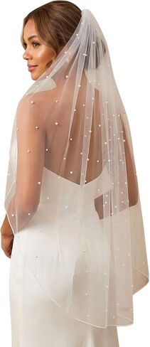 Pearl Veils With Pencil Edge Wedding Bridal Veil with Comb for Brides in Saudi Arabia