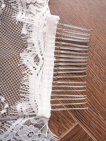 French Lace Fingertip Length Mantila Wedding Bridal Veil with Comb Ivory in Saudi Arabia