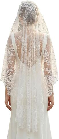 French Lace Fingertip Length Mantila Wedding Bridal Veil with Comb Ivory in Saudi Arabia