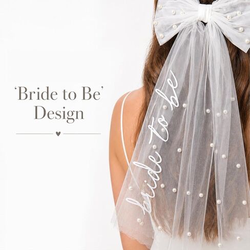 Bride to Be Veil Bow Hair Clip with Pearls, White Bridal Hair Bow, Clip on Wedding Veil Accessory for Bachelorette Party, Bridal Shower in Saudi Arabia