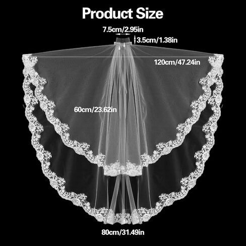 Nogeqi Wedding Veils for Brides, White Lace Veil with Comb for Women, Elegant Lace Applique Edge Bridal Veils for Wedding, Bachelorette Party, Bridal Shower in Kuwait