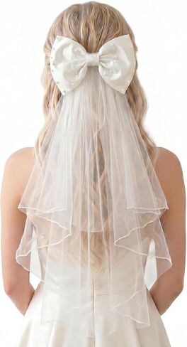 Bride to Be Veil، طرحة زفاف بيضاء بفيونكة من الساتان مع لؤلؤ ومشط لحفلة توديع العزوبية in Kuwait