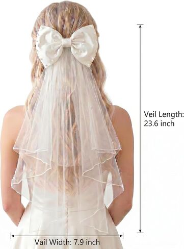 Bride to Be Veil، طرحة زفاف بيضاء بفيونكة من الساتان مع لؤلؤ ومشط لحفلة توديع العزوبية in Kuwait