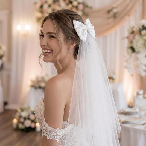 Bride to Be Veil، طرحة زفاف بيضاء بفيونكة من الساتان مع لؤلؤ ومشط لحفلة توديع العزوبية in Kuwait