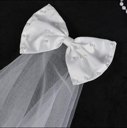 Bride to Be Veil، طرحة زفاف بيضاء بفيونكة من الساتان مع لؤلؤ ومشط لحفلة توديع العزوبية in Kuwait