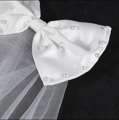 Bride to Be Veil، طرحة زفاف بيضاء بفيونكة من الساتان مع لؤلؤ ومشط لحفلة توديع العزوبية in Kuwait