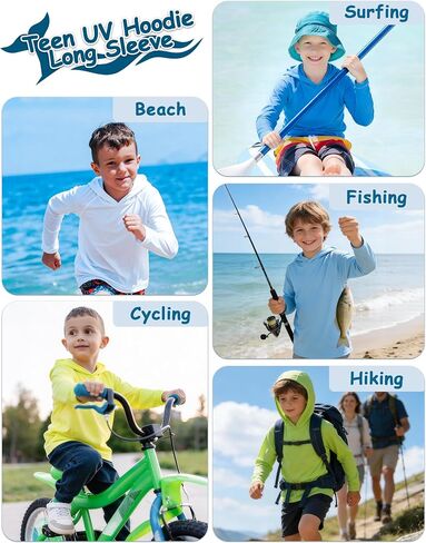 Boys Hooded Long Sleeve Rash Guard Swim Shirt, Youth Kids Girls Toddler UPF 50+ Fishing Shirt, UV Sun Protection Quick Dry Fishing Hiking Water Beach Hoodies in Kuwait