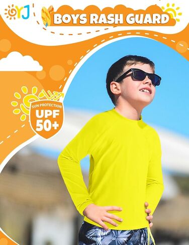 Rash Guard for Boys Long Sleeve Swim Shirt UPF+ 50 Toddler Water Shirts Quick Dry Sun Rashguard for Surfing Swimming Beach 2T Yellow in Kuwait