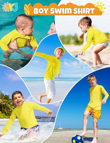 Rash Guard for Boys Long Sleeve Swim Shirt UPF+ 50 Toddler Water Shirts Quick Dry Sun Rashguard for Surfing Swimming Beach 2T Yellow in Kuwait