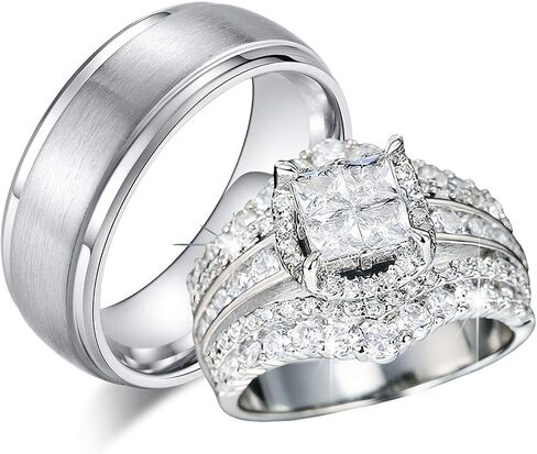 CEJUG 2.5Ct Princess Wedding Ring Sets for Him and Her CZ Bridal Rings Sets Cubic Zirconia Engagement Rings Band in Saudi Arabia