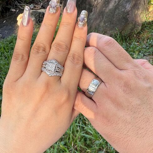 CEJUG 2.5Ct Princess Wedding Ring Sets for Him and Her CZ Bridal Rings Sets Cubic Zirconia Engagement Rings Band in Saudi Arabia