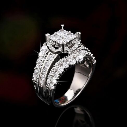 CEJUG 2.5Ct Princess Wedding Ring Sets for Him and Her CZ Bridal Rings Sets Cubic Zirconia Engagement Rings Band in Saudi Arabia