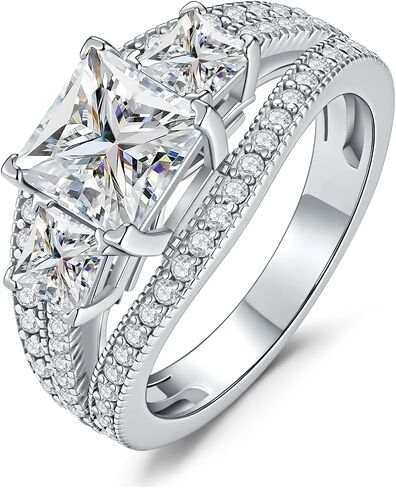 Princess Cut Moissanite Wedding Ring Sets,Three Stone 2.8CTTW D Color VVS1 with Certificate,Engagement Promise Bridal Ring Set for Women,Size 5-10 in Saudi Arabia
