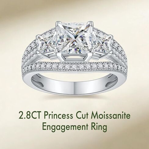 Princess Cut Moissanite Wedding Ring Sets,Three Stone 2.8CTTW D Color VVS1 with Certificate,Engagement Promise Bridal Ring Set for Women,Size 5-10 in Saudi Arabia
