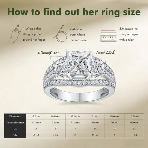 Princess Cut Moissanite Wedding Ring Sets,Three Stone 2.8CTTW D Color VVS1 with Certificate,Engagement Promise Bridal Ring Set for Women,Size 5-10 in Saudi Arabia